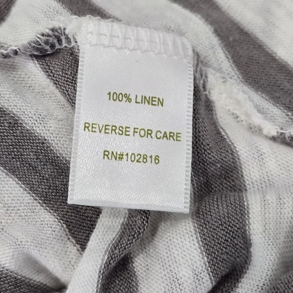 Garnet Hill Large Linen Gray White Asymetrical Stripe Sleeveless Tank Top Shirt